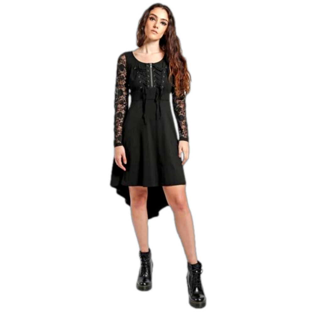 Royal Bones Gothic Romantic Double Corset Hi-Low Lace Sleeve Dress Vampire Witch - Picture 4 of 12